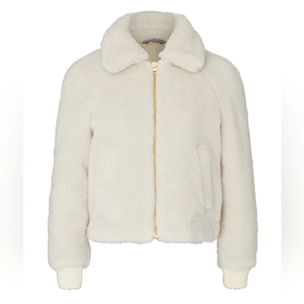 J. CREW Sherpa Bomber Jacket Teddy Plush Fleece Faux Fur Cream Small